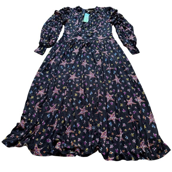 Boden Size 8 NEW Black Star & Floral Long Sleeve Fixed Wrap Jersey Midi Dress - Picture 2 of 16